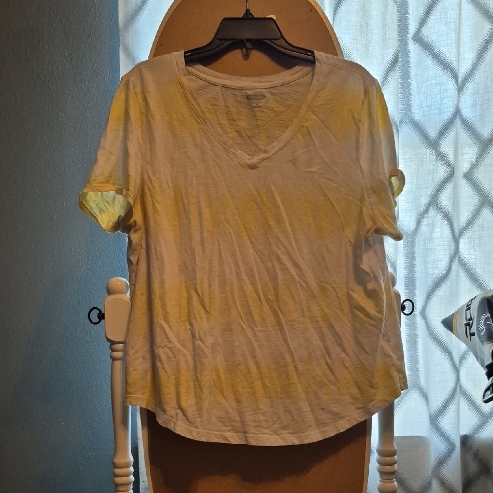 Old Navy White and Yellow V-Neck Tee